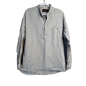 Lee Valley Ireland Men's Flannel Grandfather Shirt - Navy Stripe Size XL I18